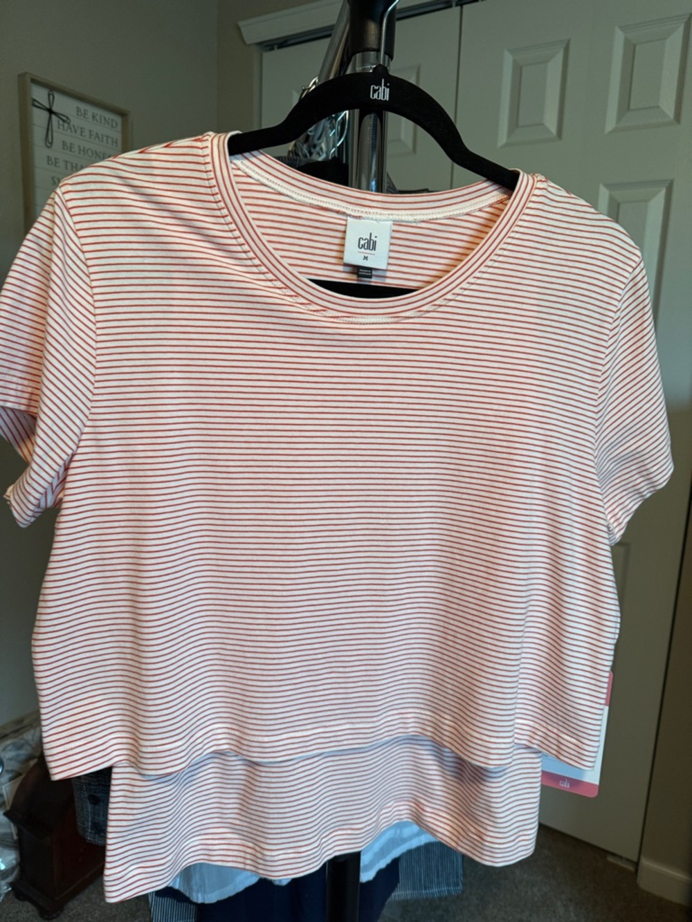 CAbi Red & Cream Striped Crewneck Flex Tee